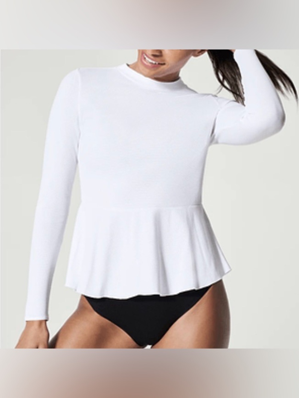 SPANX Swim Piqué Long Sleeve Peplum Rashguard in White Women’s Size 1X